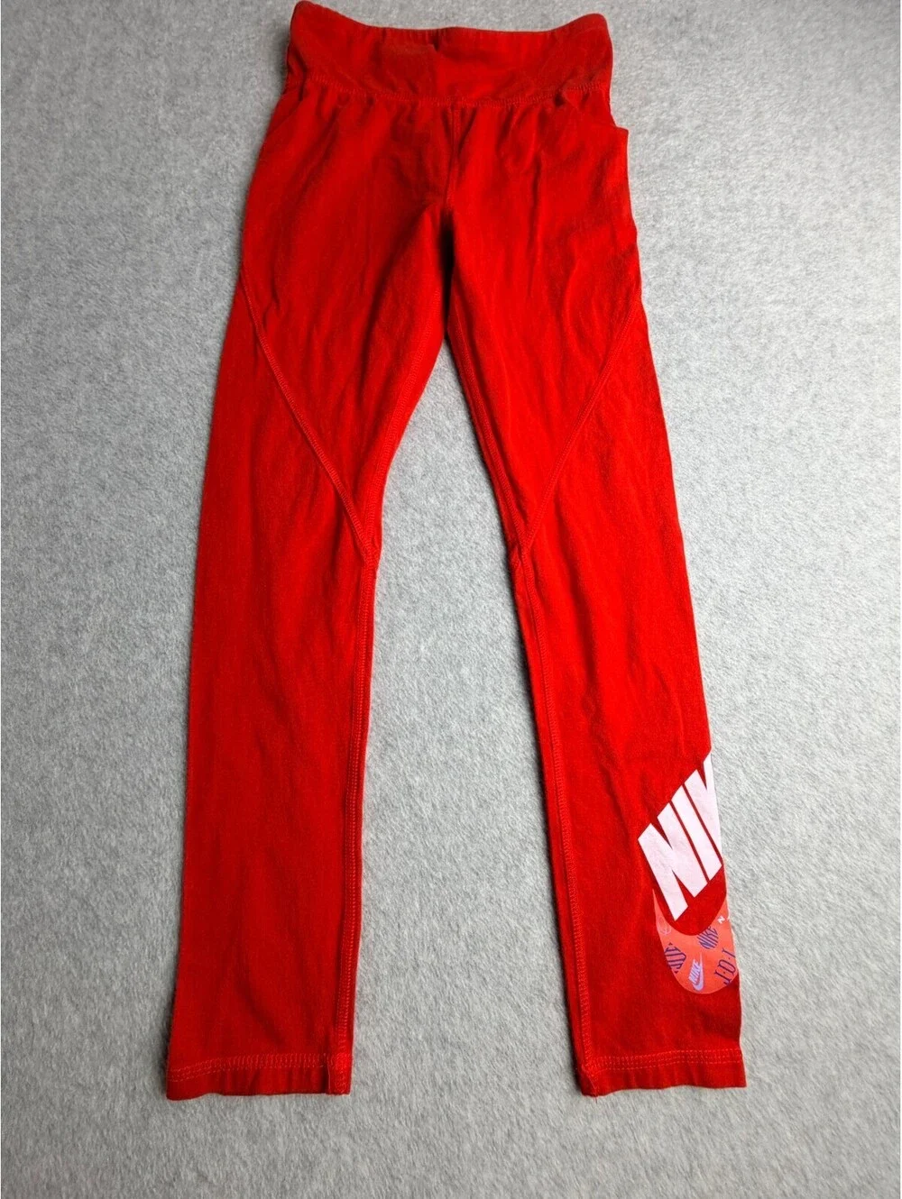 Nike Girls L Red Leggings Athletic Stretch Cotton Blend Graphic Print